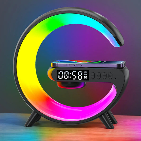 Multi-Functional Mobile Phone Wireless Charger Wireless Music Player Colorful Smart Light Clock Display